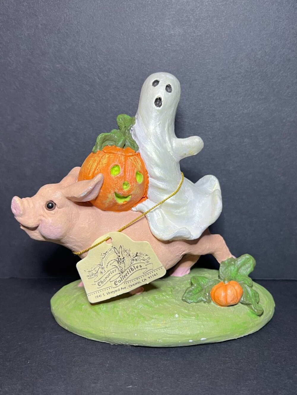 VTG 1982 Character Collectibles Pete Absit Ghost & Pumpkin Riding a Pig Figurine